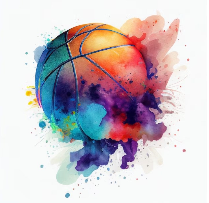 a colorful basketball drawing