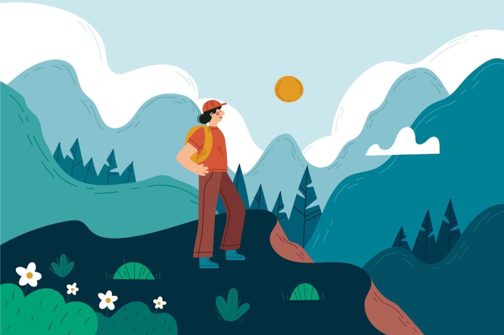 Illustration of adventure in mountains